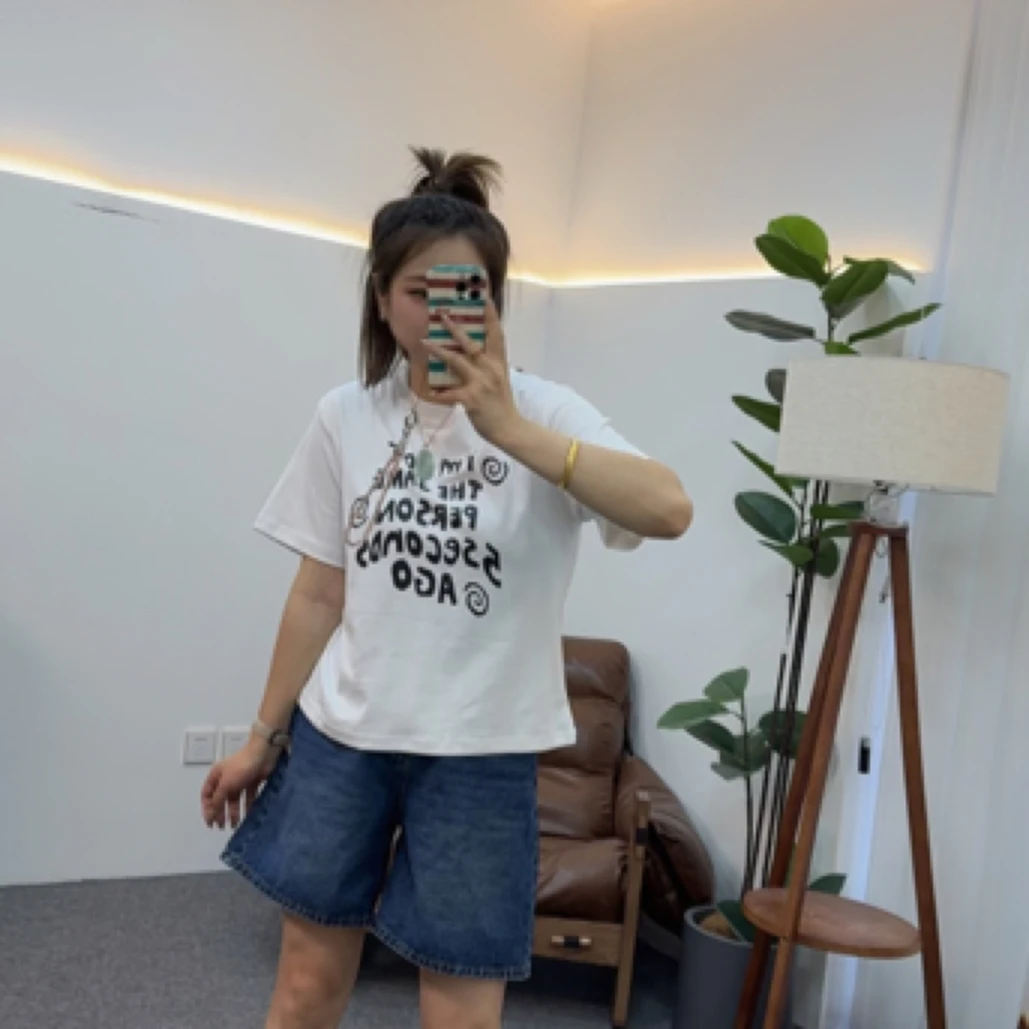 魏佳推荐-字母印花常规T恤短袖女夏季韩版圆领正肩百搭显瘦6696