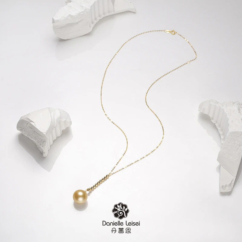 【大D】18K金/南洋金珠设计师款金套链/13-14MM