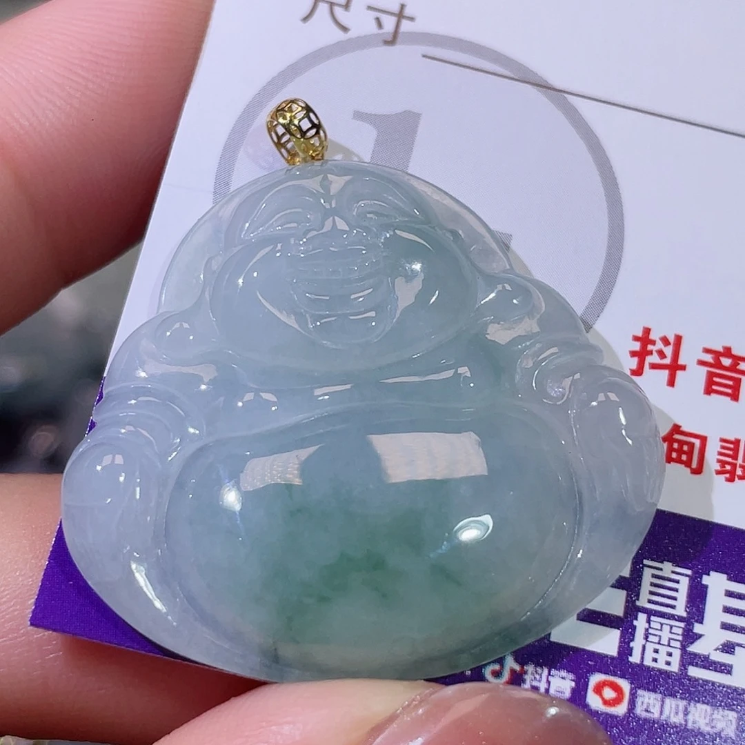 翡翠18K金镶嵌颈饰佛公