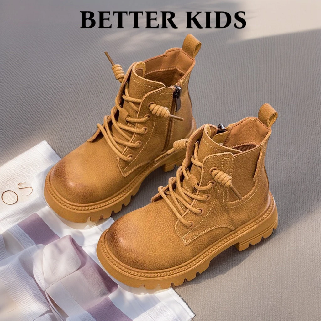 BETTER KIDS/好孩子马丁靴女童秋冬2024单里儿童男童大黄靴短皮靴