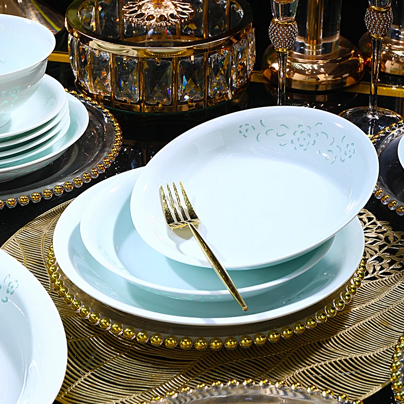 景德镇聚璞祥釉下彩8英寸玲珑深盘2个装陶瓷盘子微瑕画片随机家用