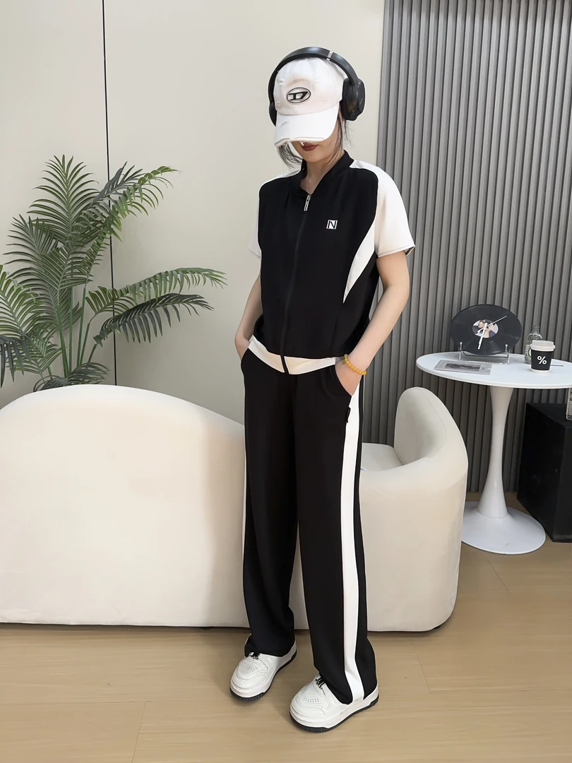 夏新款套装时髦短袖上衣阔腿裤运动时尚休闲2025新款两件套C2386