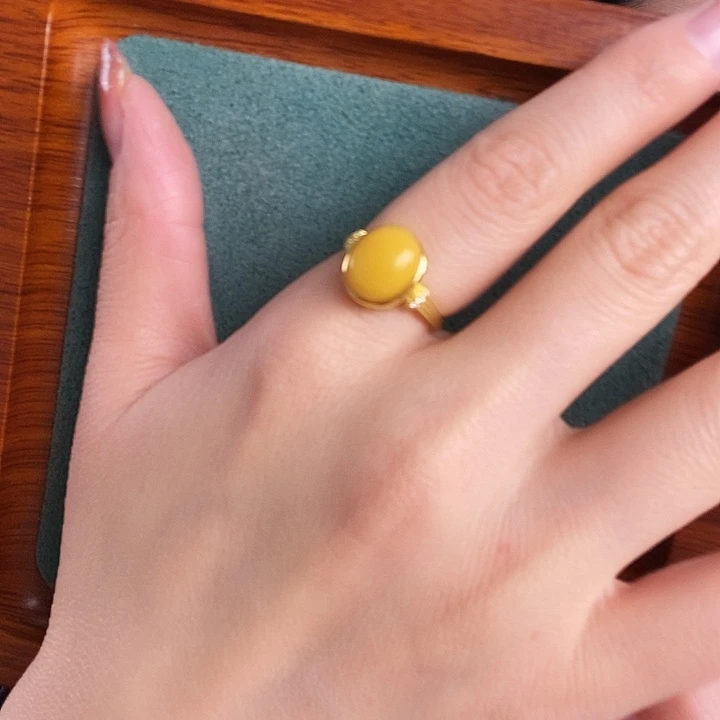 蜜蜡银S925镶嵌戒指戒指