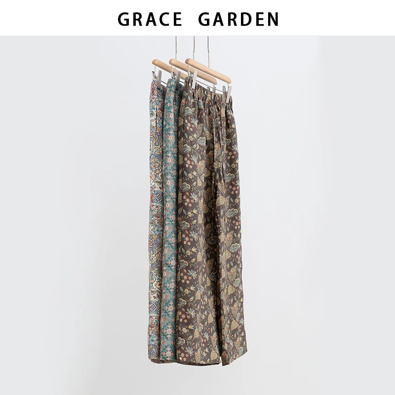 GRACE GARDEN【限定花花裤！】复古设计印花直筒休闲裤XXK5D2217