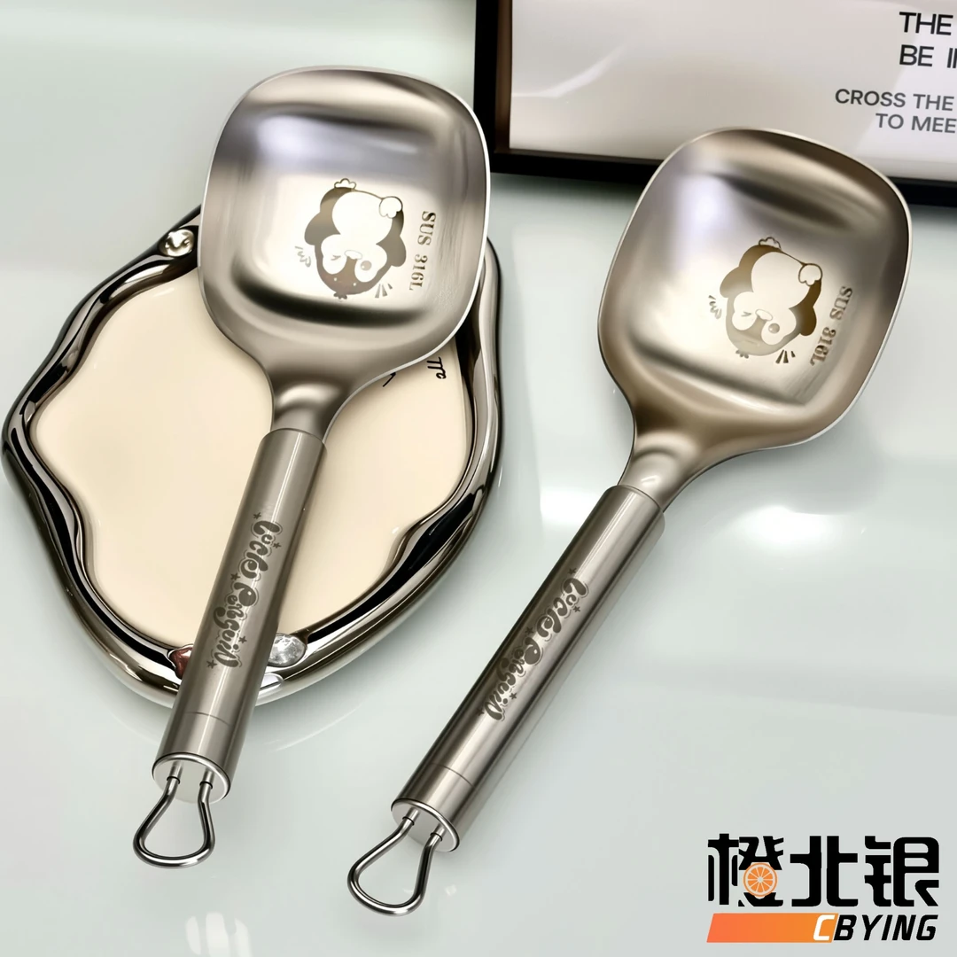 橙北银日式316不锈钢方头勺舀勺网红款家用主餐更吃饭分餐长柄勺