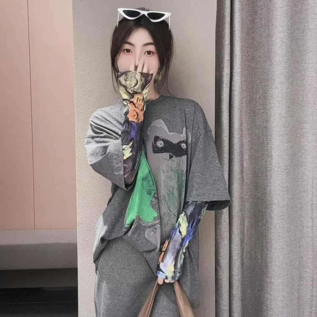 【江南订单】25春T恤女宽松猫咪印花时尚休闲百搭夏季M425