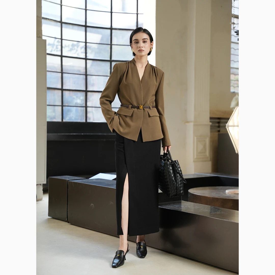 【暮色巴黎】腔调复古西装 猎装腰带款法式立领单排扣西装秋