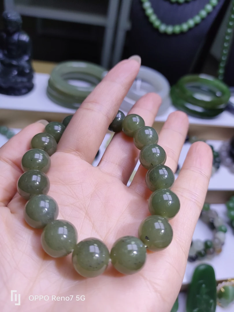 和田玉未镶嵌点墨青花手串卡12mm 多样性发一