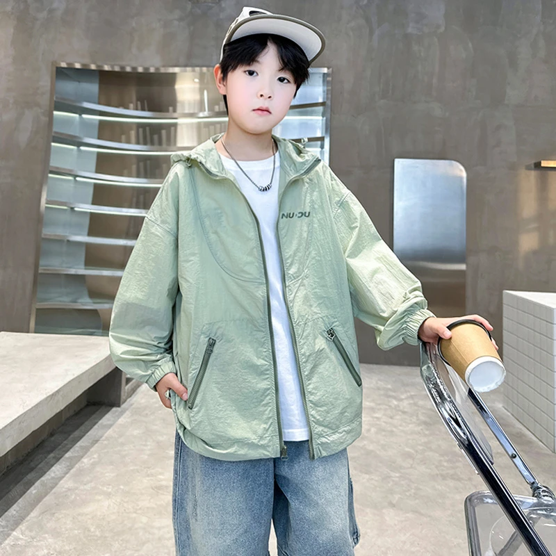男童防晒衣夏季薄款宽松2025中大童休闲韩版长袖儿童夏装洋气连帽