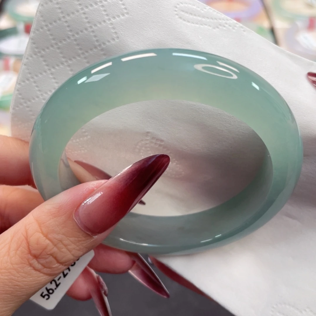 未镶嵌手镯翡翠13号56.2厚装细糯冰胶湖水蓝