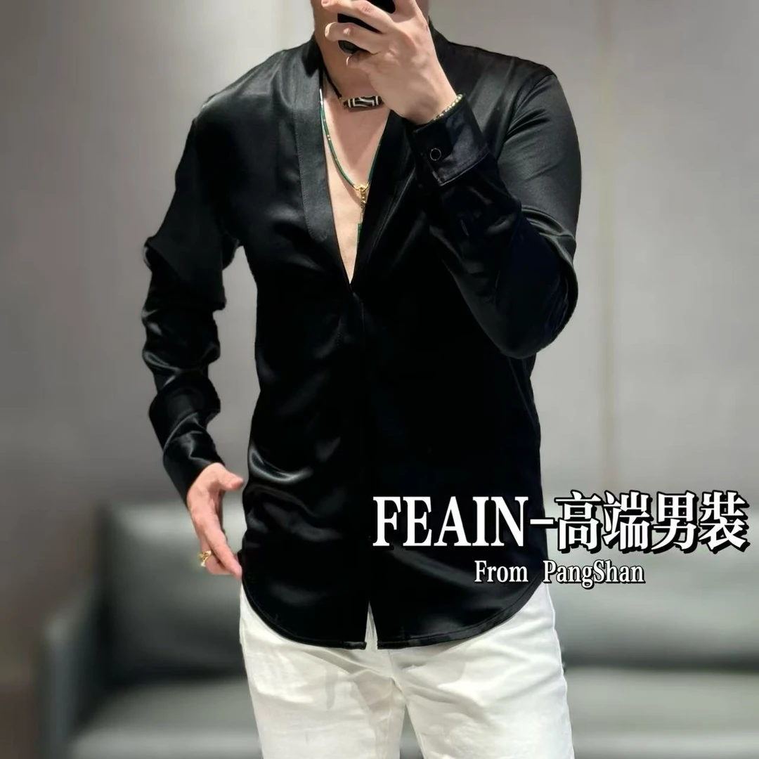 【100%真醋酸】醋酸无领设计众享丝滑垂坠裸感零触长袖衬衫112