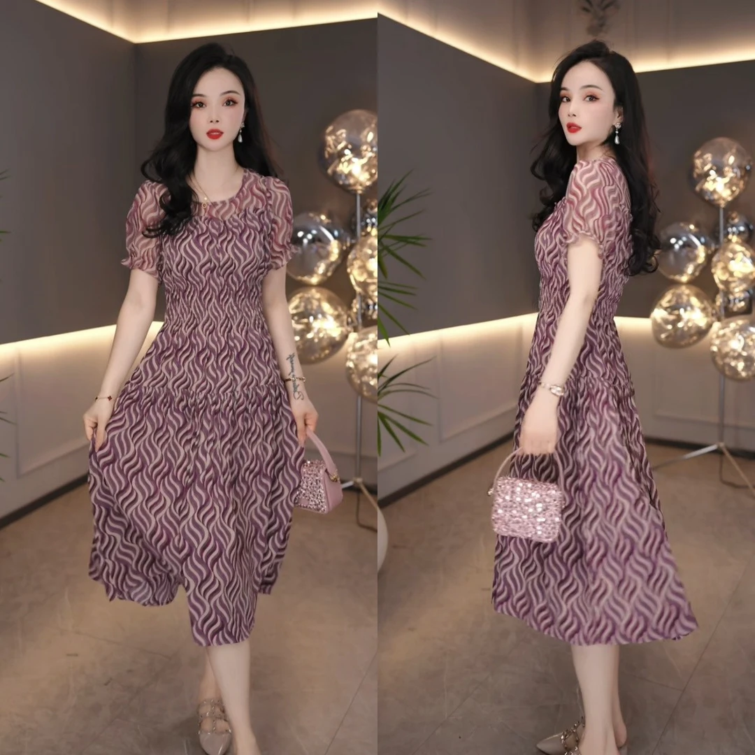 2025夏季气质女人味减龄显瘦洋气时尚百搭印花连衣裙M-4XL