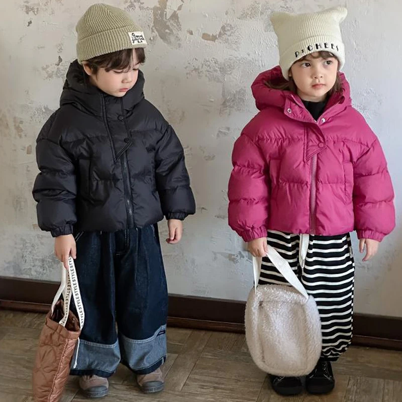 反季冬韩版儿童羽丝绒面包服洋气加厚防寒服男女宝宝短款连帽外套