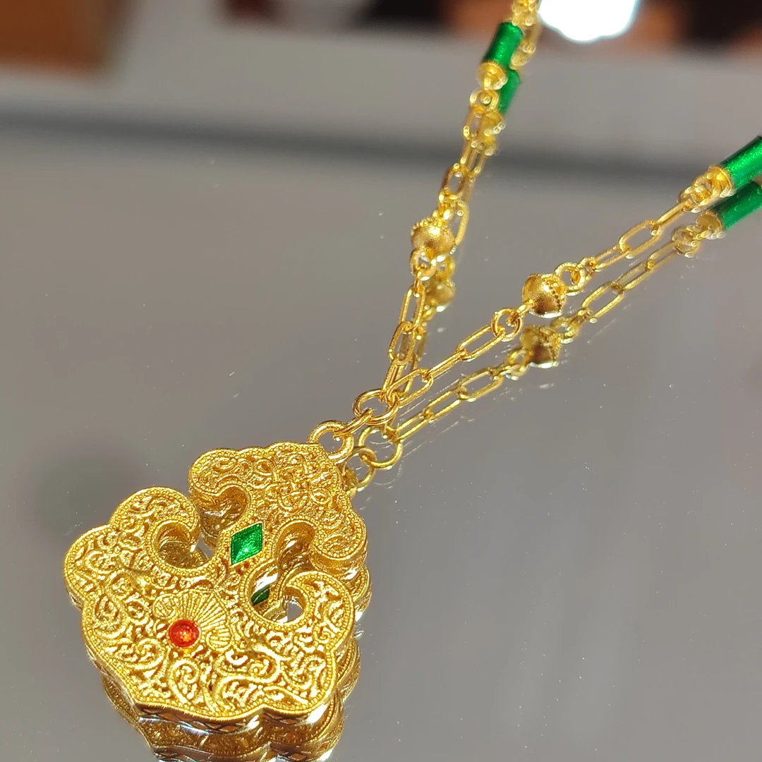 足金999珐琅如意和和美美套链国风女士套链