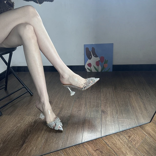 2025新款水钻尖头透明凉鞋女水晶性感高跟鞋凉拖鞋酒杯跟细跟绝美