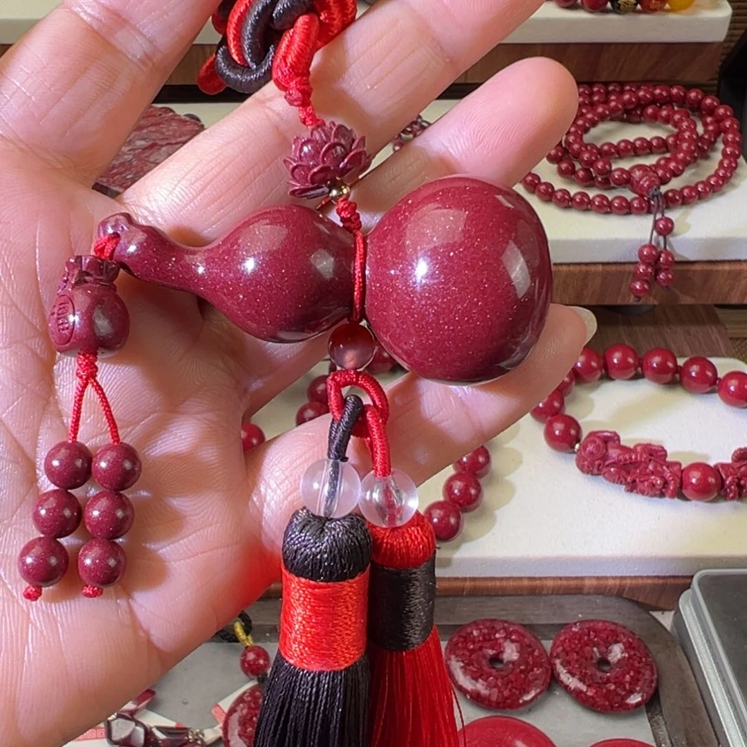 天然辰砂葫芦车挂