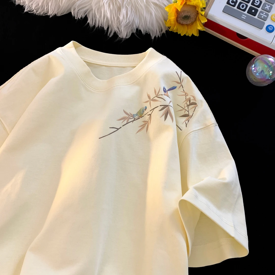 纯棉短袖通勤男款夏季潮牌美式圆领衣服2025新款宽松重磅半袖体恤