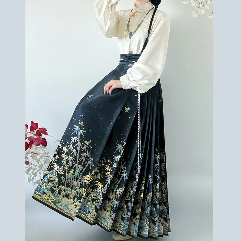 言然原创立领衬衣马面裙套装汉服新中式2024新款日常通勤秋冬套装