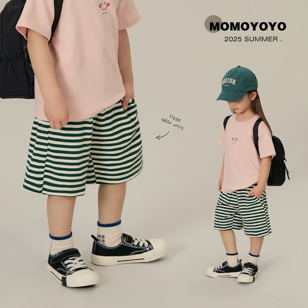 辰辰妈【加分条】夏季2025新款时尚百搭男童华夫格条纹短裤 7743X