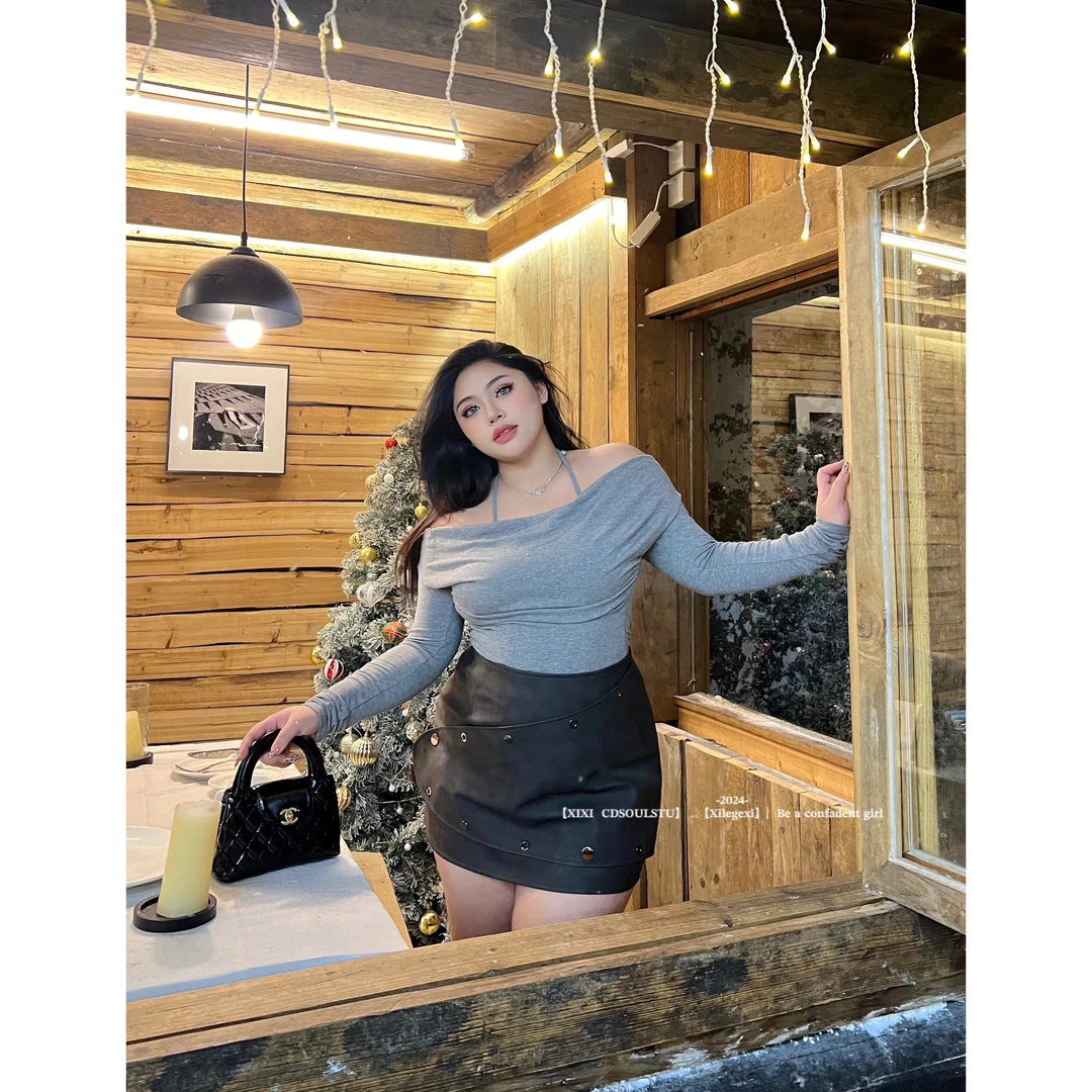 CD.soul【酷姐标配】大码别致设计感假两件包臀短裙高腰辣妹裙子
