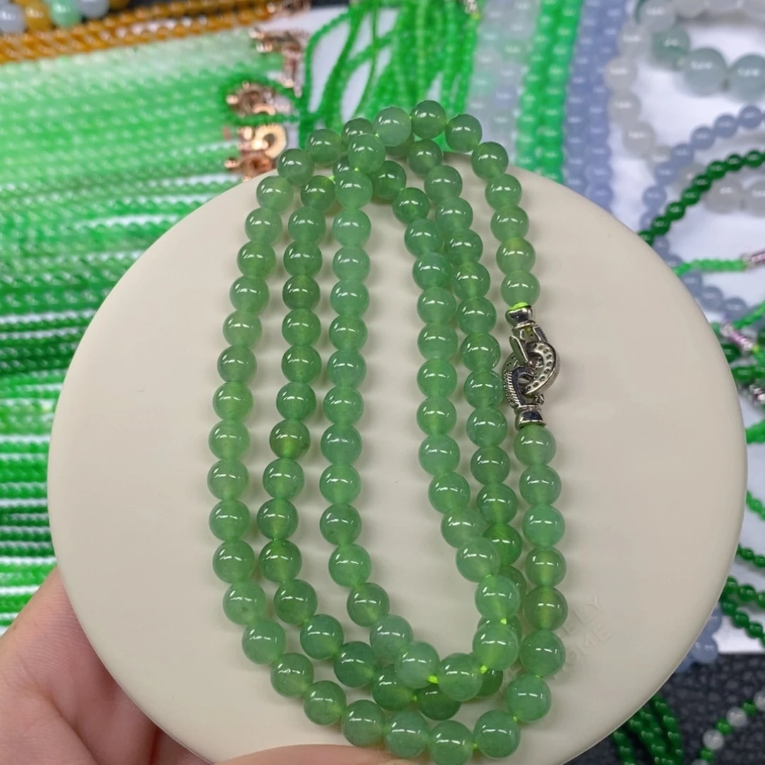 颈饰未镶嵌翡翠缅甸天然翡翠冰种油绿项链6.6