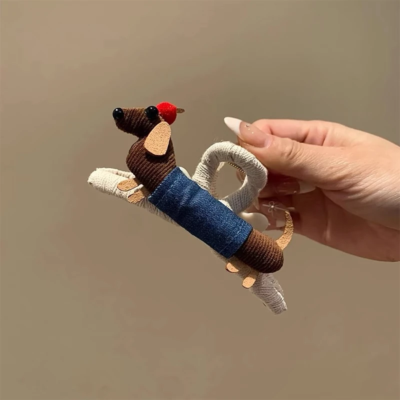 金铂喜卡通可爱腊肠狗发夹趣味鲨鱼夹新款后脑勺盘发抓夹头