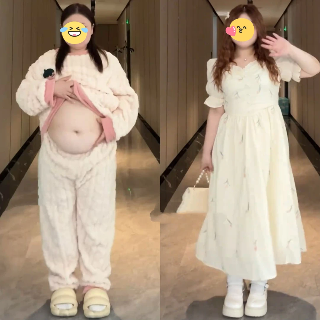 大码高腰泡泡袖法式长裙女胖mm小清新甜美修身连衣裙梨型身材裙子