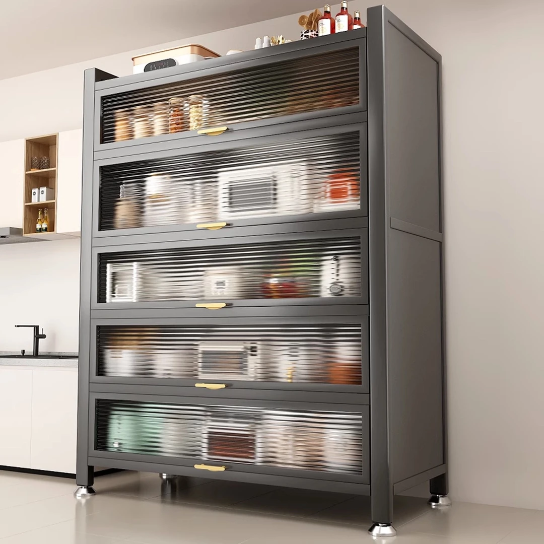 六层1000长上翻门碗柜子厨房收纳柜多功能家电微波炉加厚