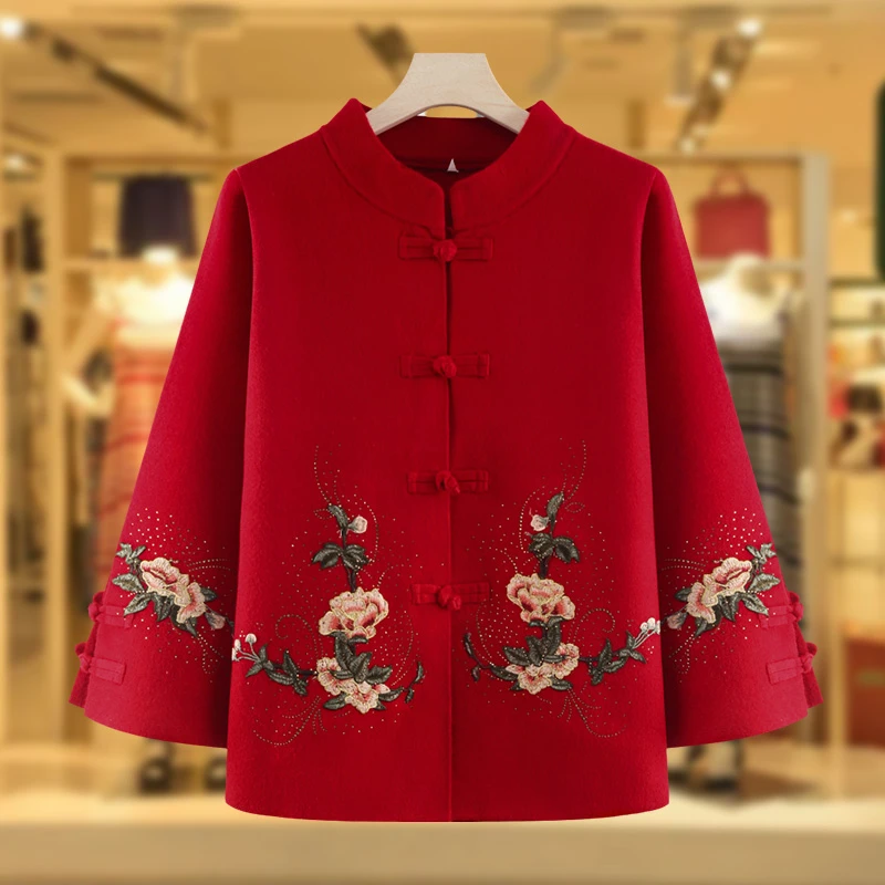 妈妈中老年唐装针织绣花上衣服60岁70喜婆婆中式复古喜庆礼服外套