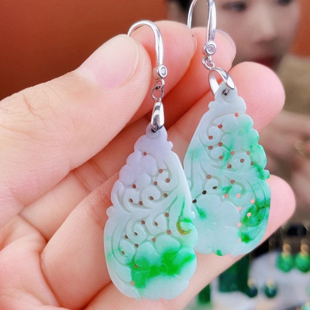 翡翠银S925镶嵌耳饰