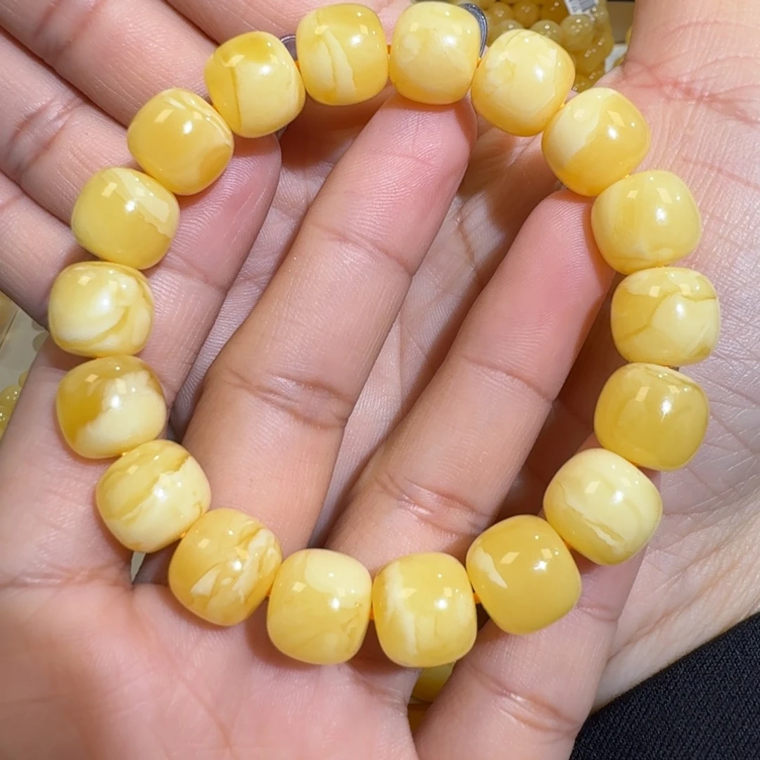 琥珀未镶嵌珠宝奇石12m焦皮同料老型花蜡手串19.2