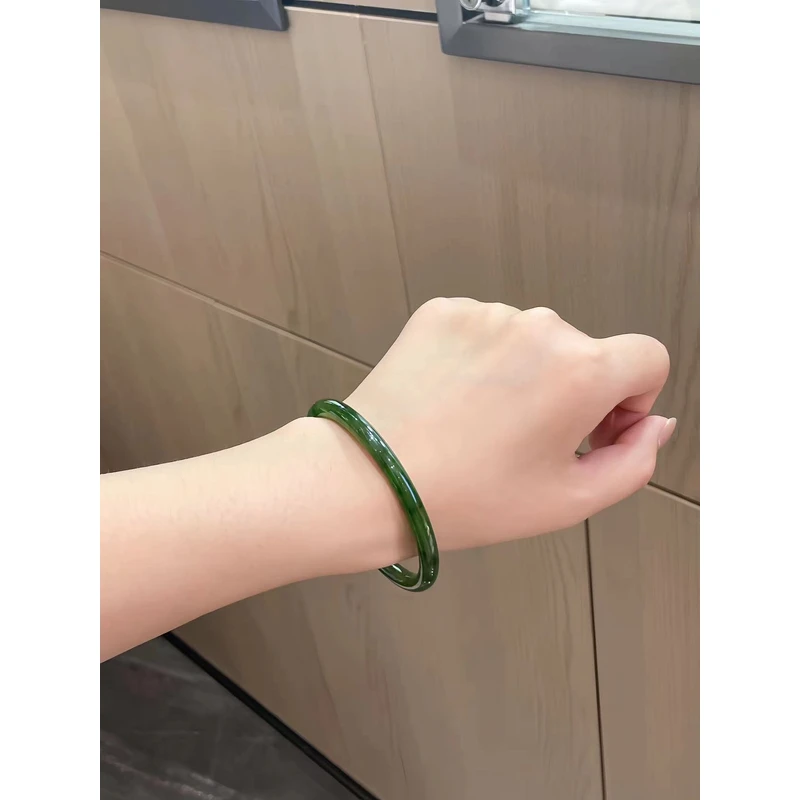 宝森和田玉俄料碧玉镯子x绿镯（有黑点）百搭时尚精品显白细叮当镯