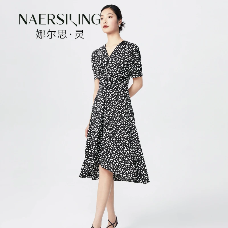 娜尔思灵女装连衣裙碎花显瘦气质时尚夏季复古印花LF05357H2