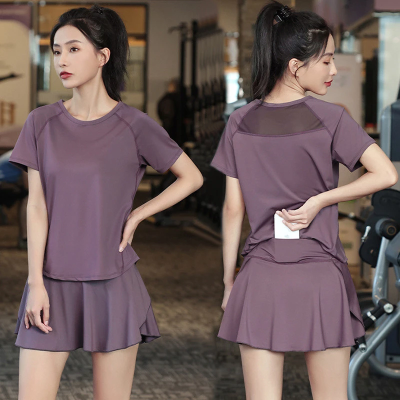 新款夏网红冰丝羽毛球服运动套装女宽松速干凉感瑜伽服跑步健身衣