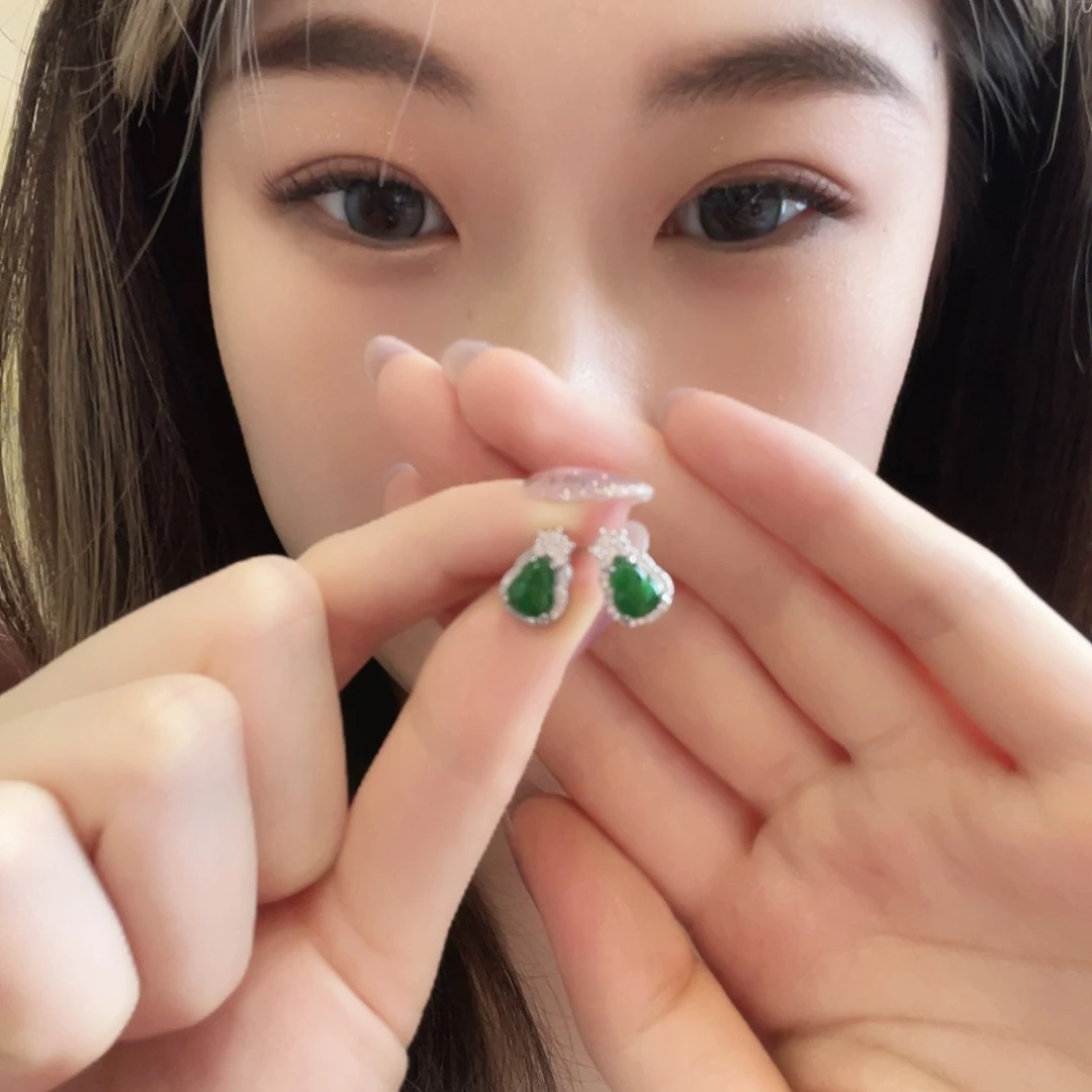翡翠银S925镶嵌耳饰