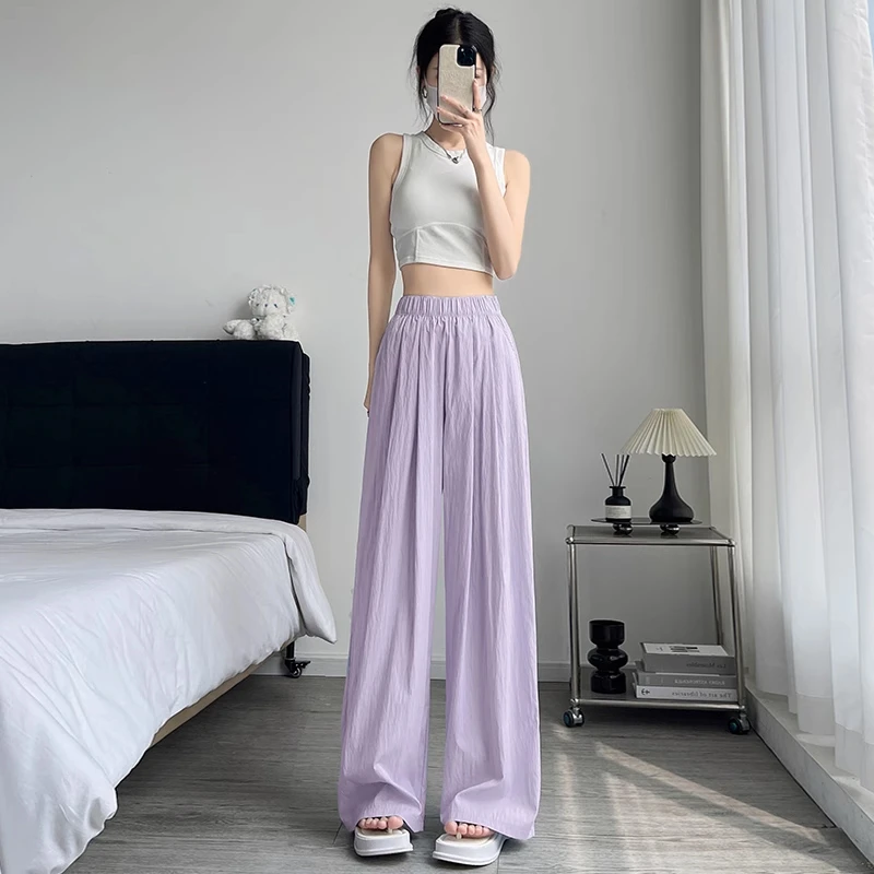 冰丝阔腿裤女夏季薄款2025新款高腰垂感小个子宽松休闲夏天山本裤