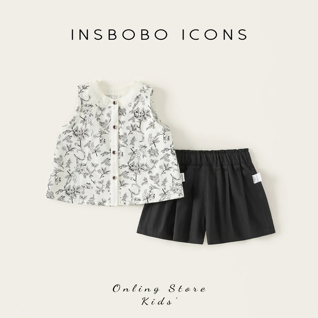 XT25068【夏】儿童套装（满印无袖衬衫+简约休闲短裤两件套）