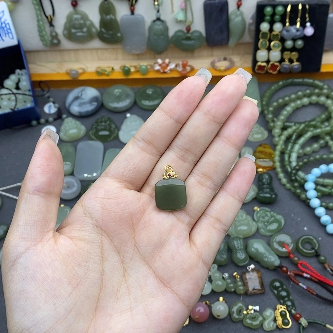 和田玉银S925镶嵌吊坠(不含链)