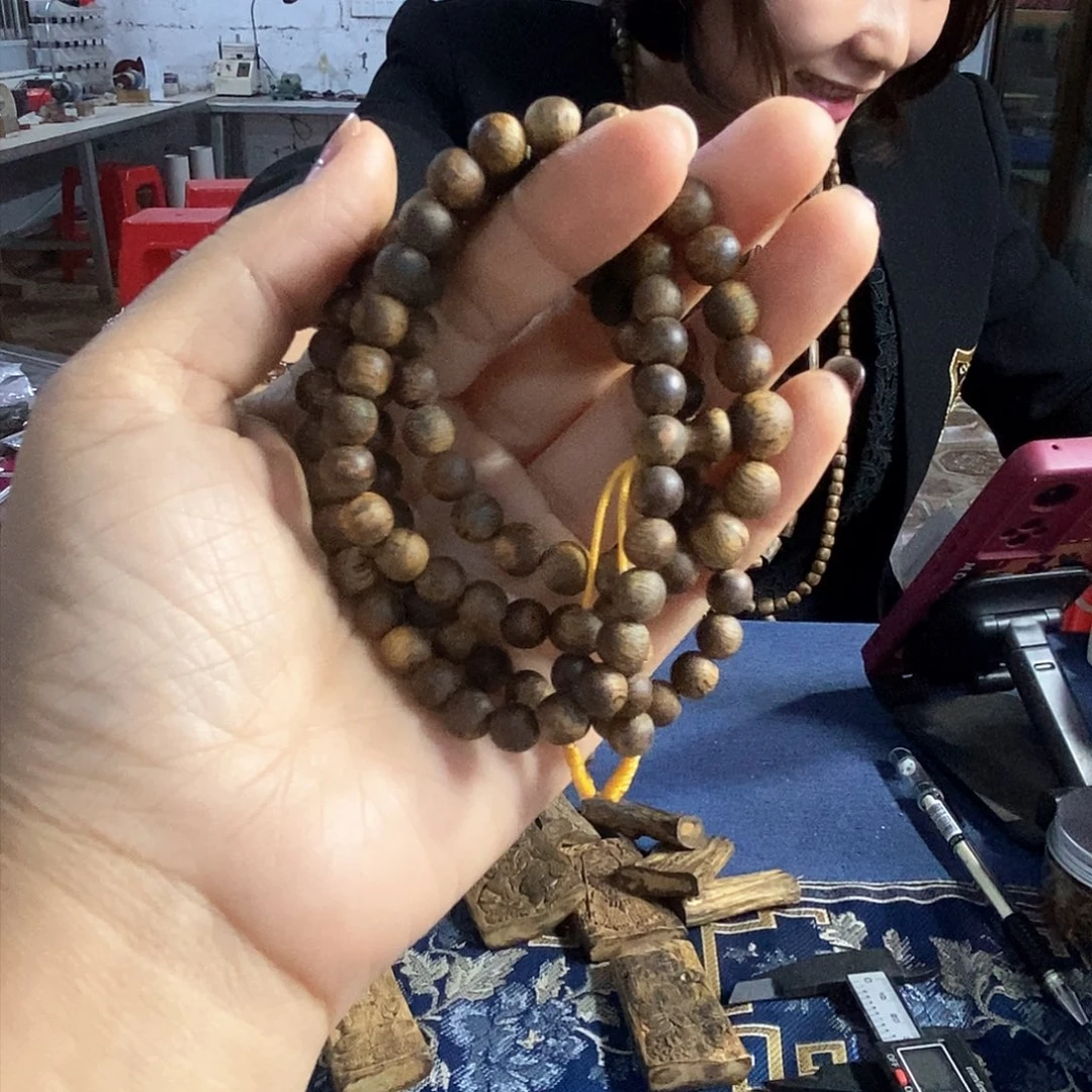 沉香手串1****1野绿沉浮圆珠长串0.6/17克多样性发一