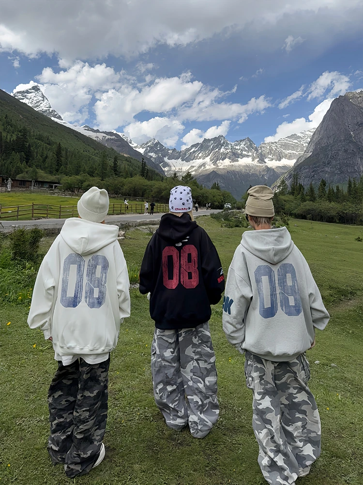 126KID原创美式字母印花连帽卫衣男女秋季新款情侣宽松国潮牌外套