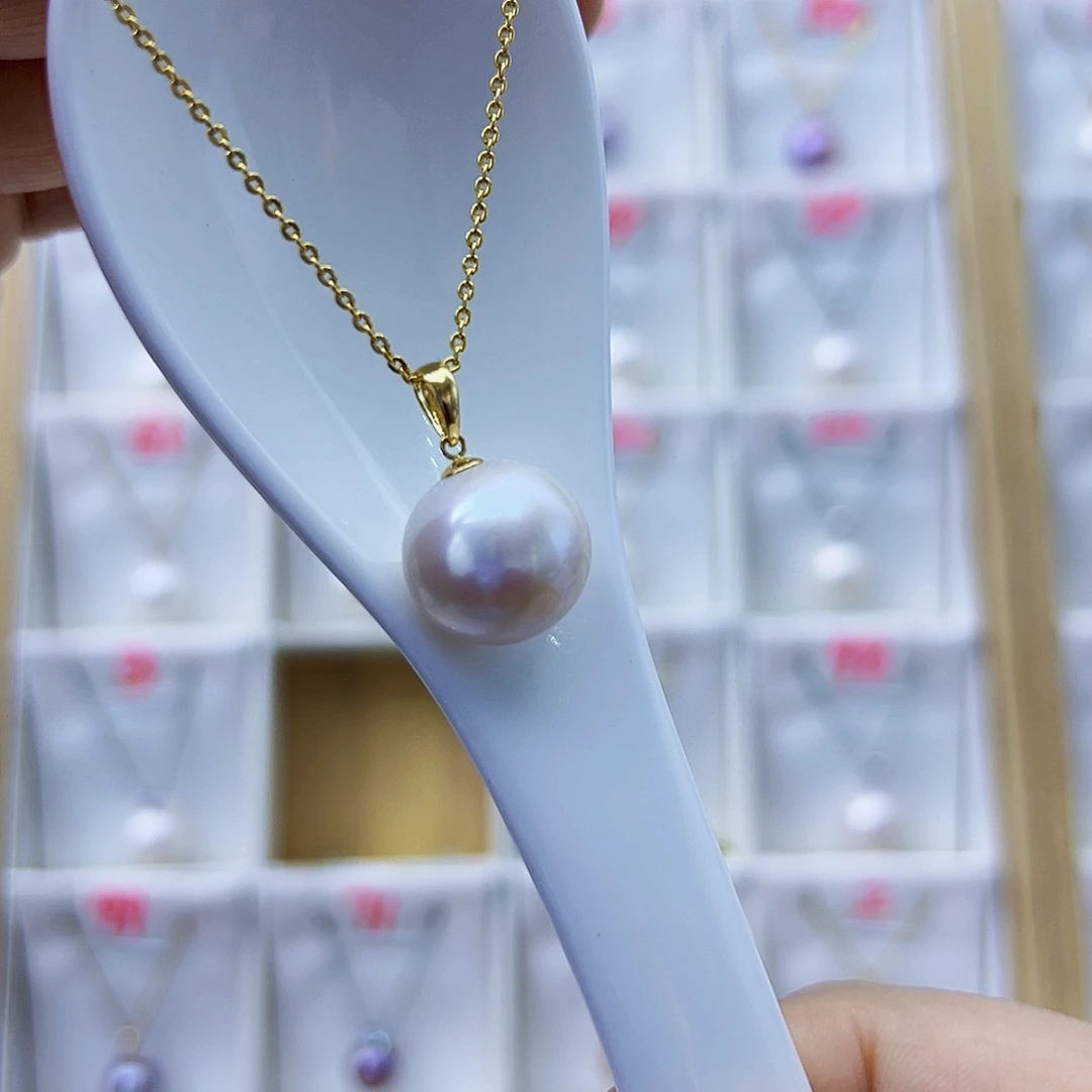 淡水珍珠吊坠(不含链)18K金镶嵌14-15mm