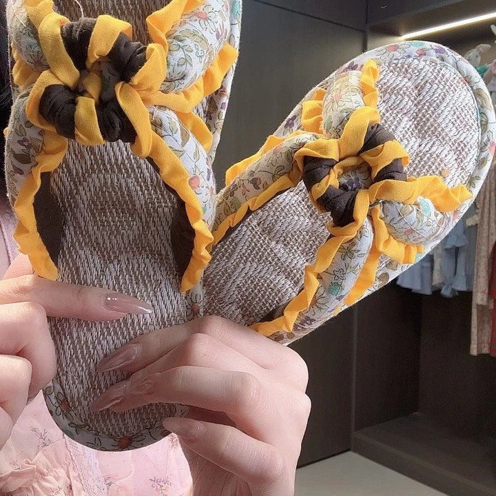 一字型黄碎花拖鞋-1111