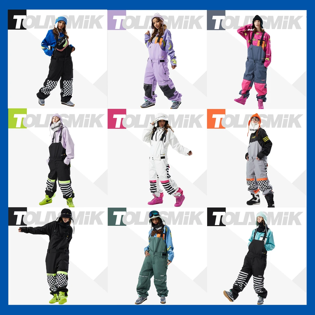tolasmik拼色背带裤户外卫衣滑雪裤子防风防水雪裤新款撞色连体裤