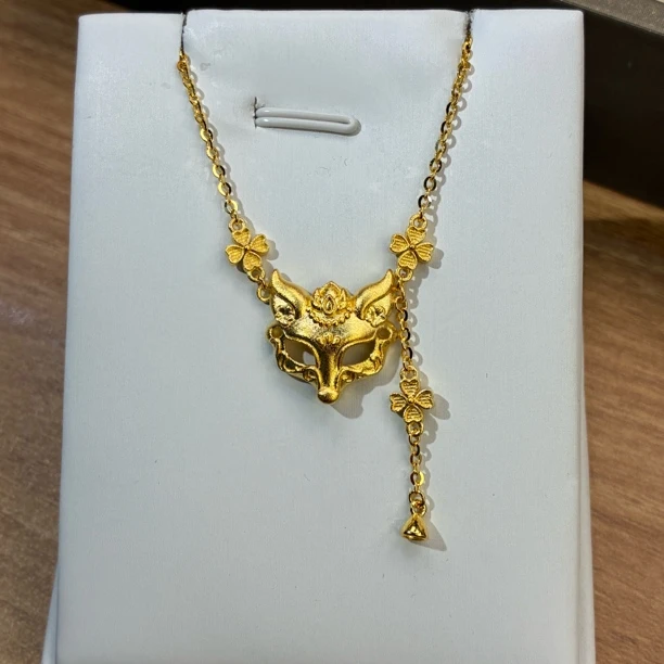 纯万福足金999黄金5g工艺狐狸面具套链