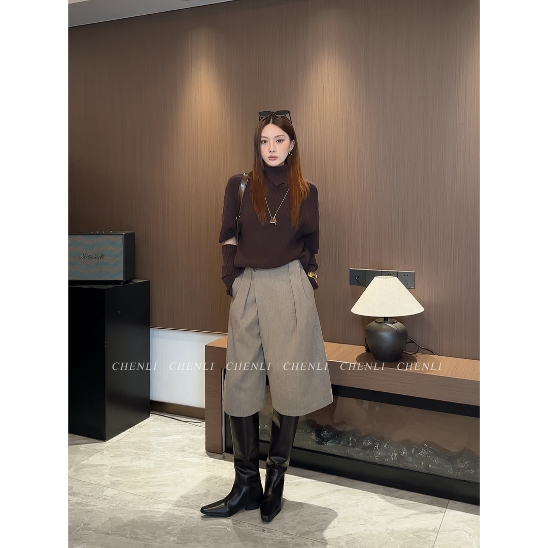 2025秋冬【羊毛混纺七分裤】高奢百搭时尚显瘦老钱风毛呢裤