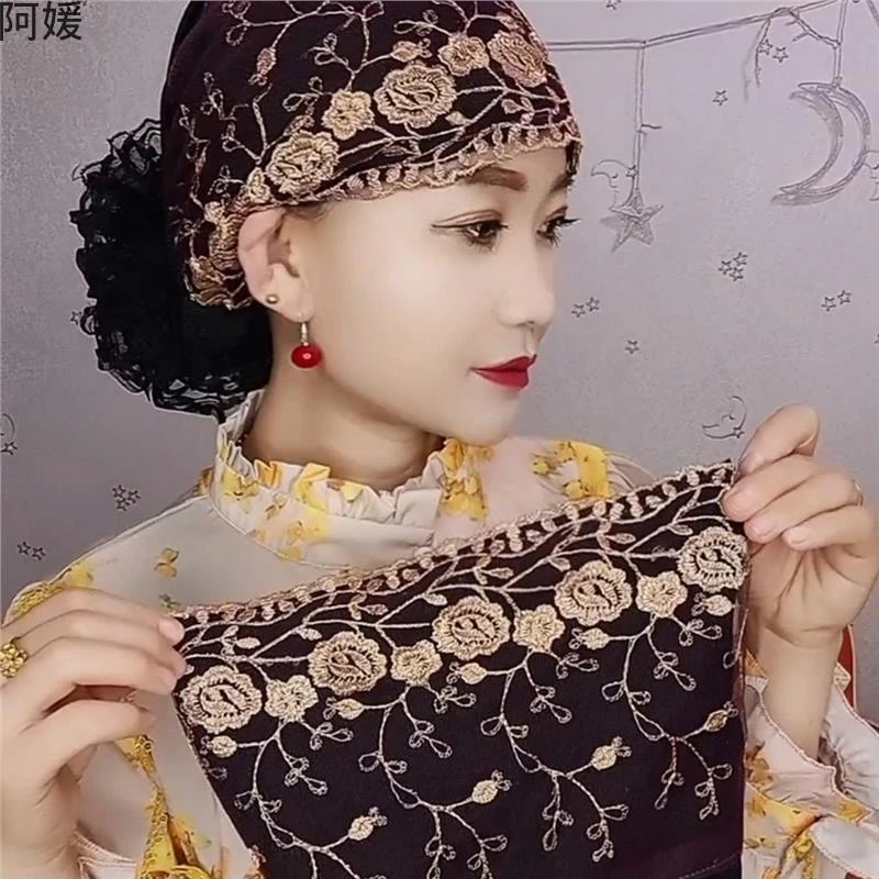 四季款刺绣花朵包帽薄款蕾丝刺绣洋气遮女士薄款蕾丝遮白发帽