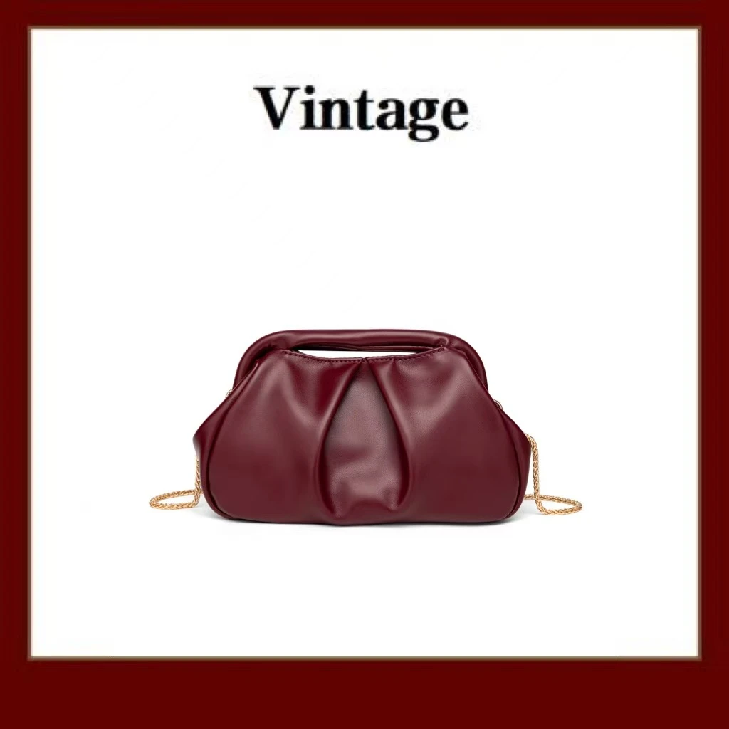 FIMKA时尚潮流单肩斜挎酒红色云朵饺子包