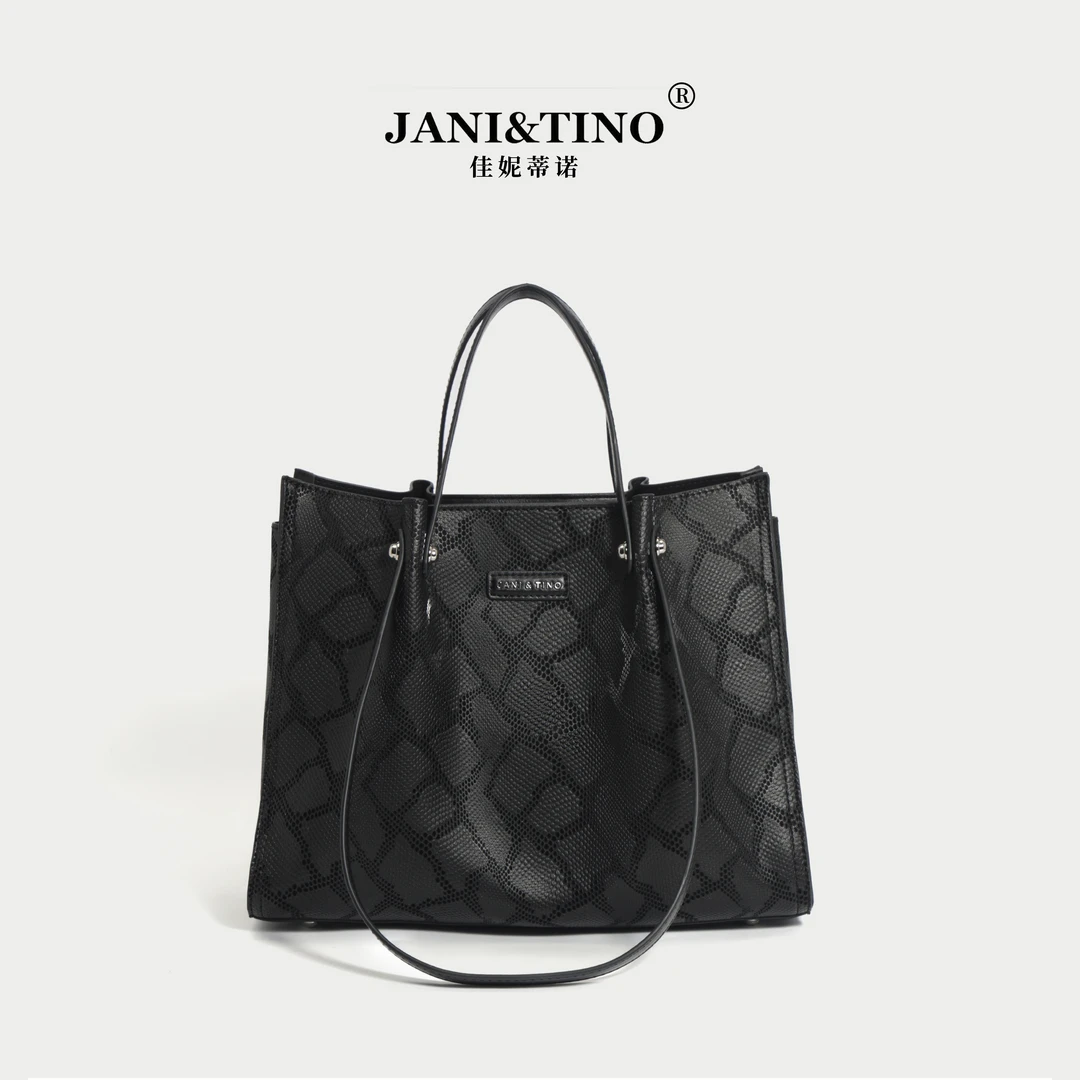 JANITINO/佳妮蒂诺当季新款女士单肩斜跨包3870黑蛇纹