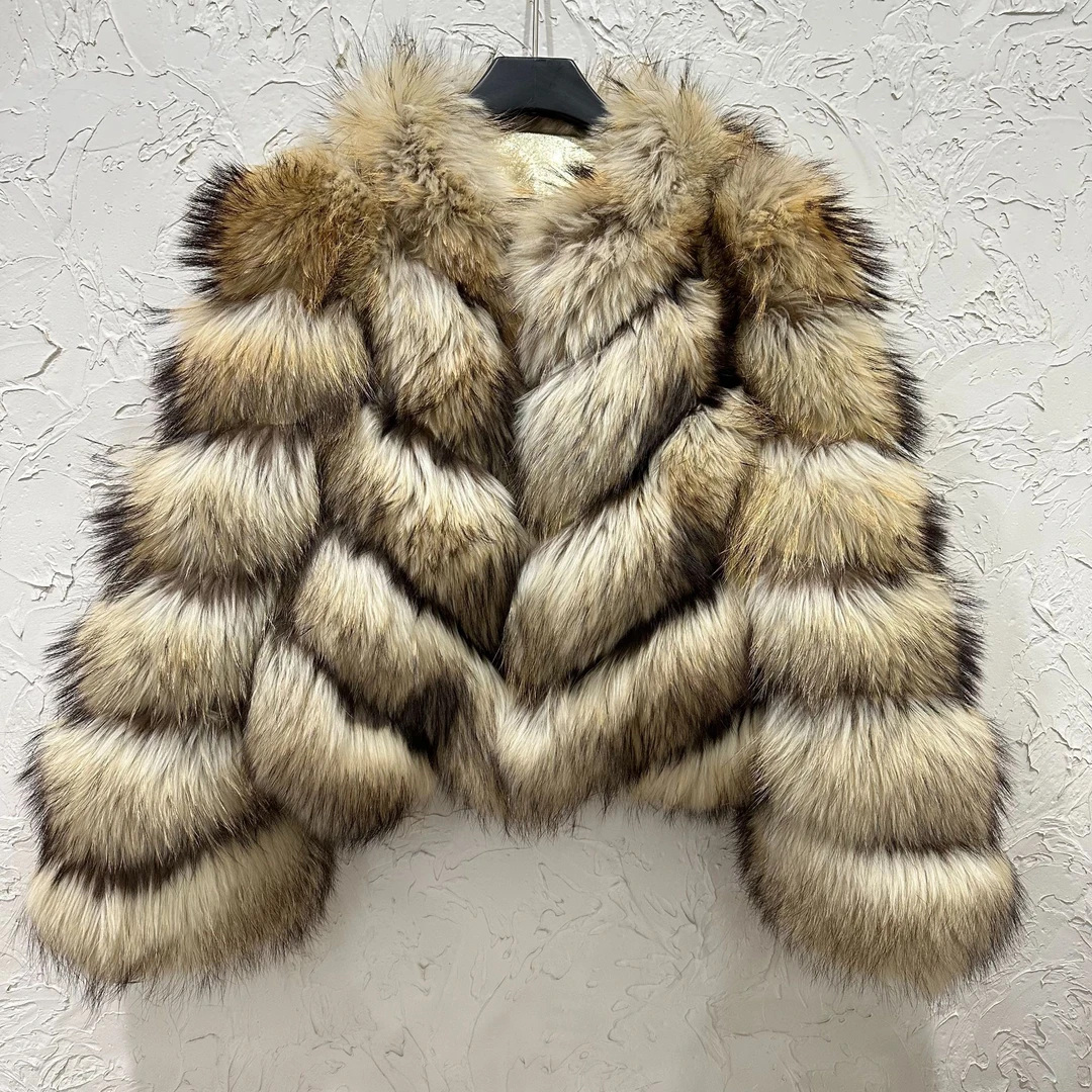 【源来有你】北极貉短款斜排毛毛外套