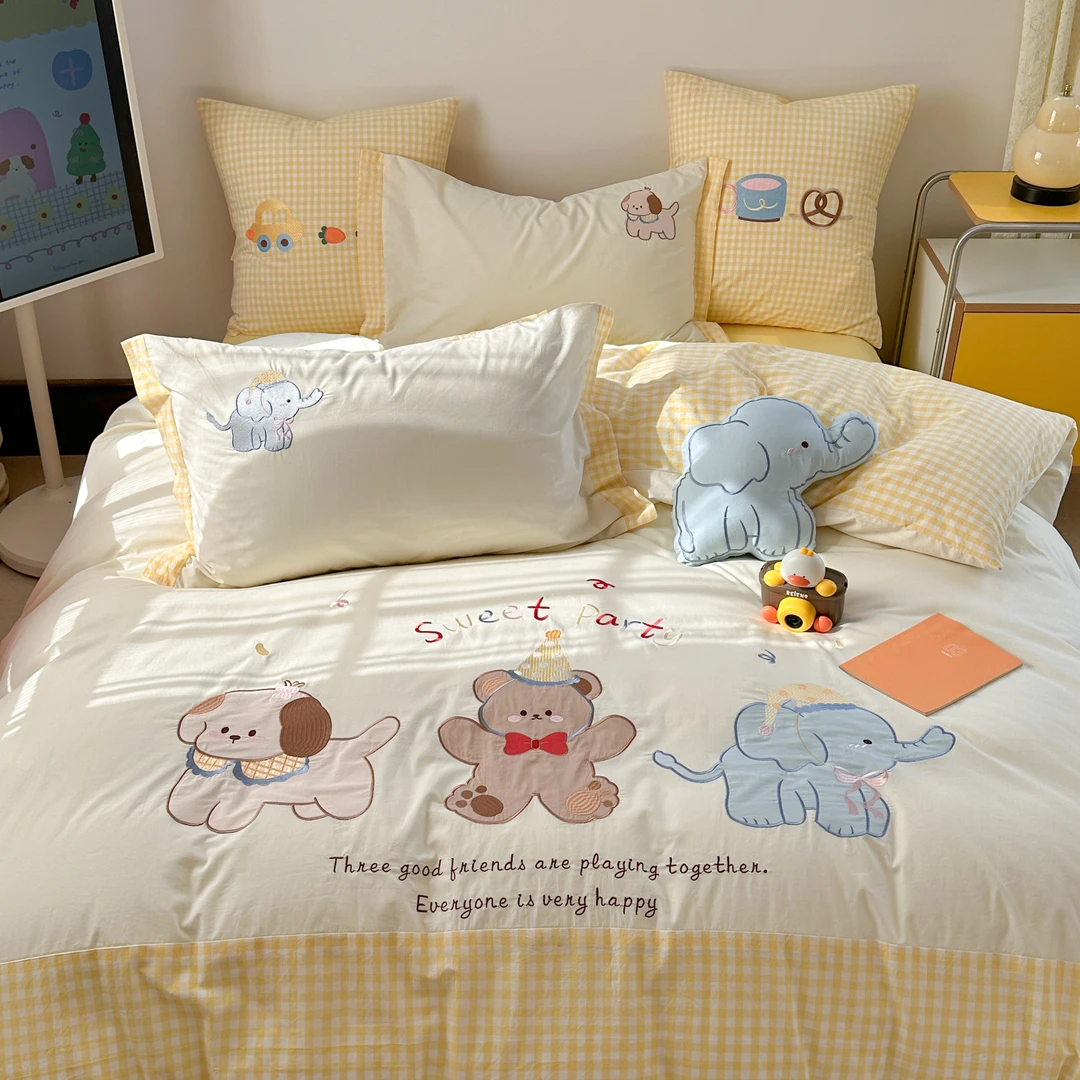可爱卡通少女心儿童全棉纯棉床上用品四件套床单被套水洗棉三件套